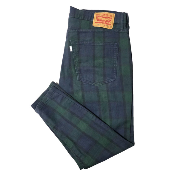 Levi's Other - Levi's 502 Mens 36x29 Black Watch Plaid Green Blue Taper Pants Rare Blank R Tab